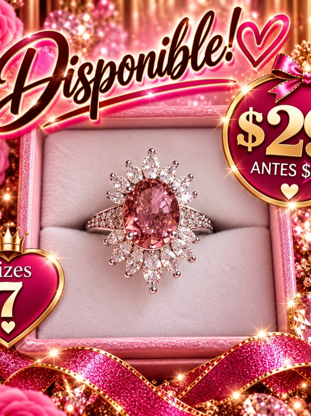 Sparkling Pink Halo Cocktail Ring - Women Jewelry